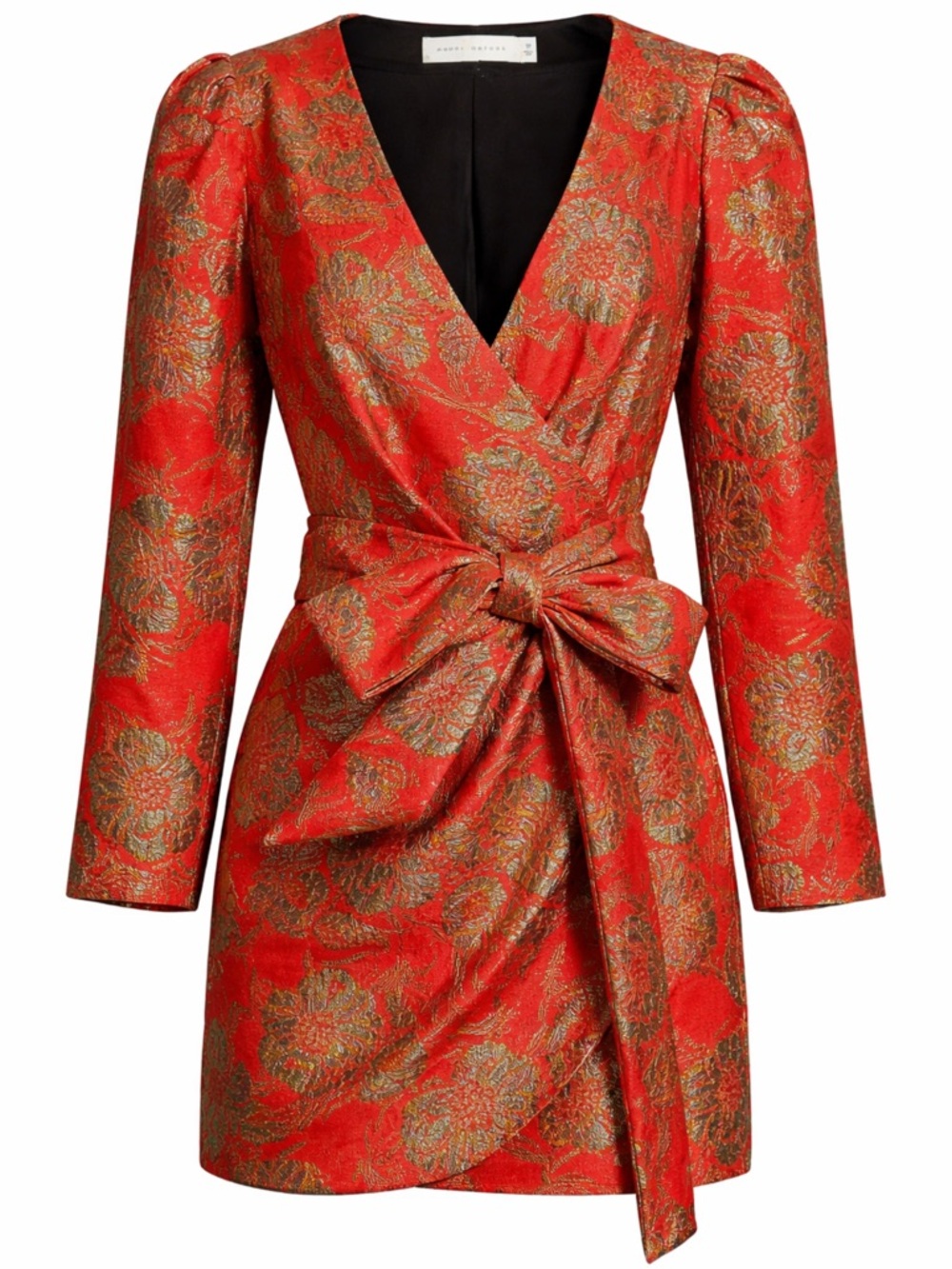 Happy Nature Red & Gold Floral Jacquard Wrap Mini Dress Size 12 NWT